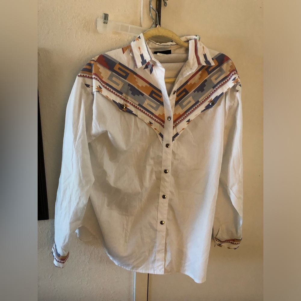 White Western Shirt with Multicolor Pattern- 6A $30 or $25 w/offer